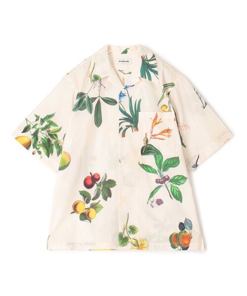ブラウス シャツ CABaN コットン Green Showerプリント ハーフスリーブシャツ レディース