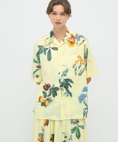 ブラウス シャツ CABaN コットン Green Showerプリント ハーフスリーブシャツ レディース CABaN ブラウス シャツ コットン Green Showerプリント ハーフ
