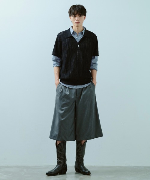 camphor wood レイヤードトランクスワイドスラックスショーツ Sサイズ Camphor wood スラックス layered boxers wide slacks shorts