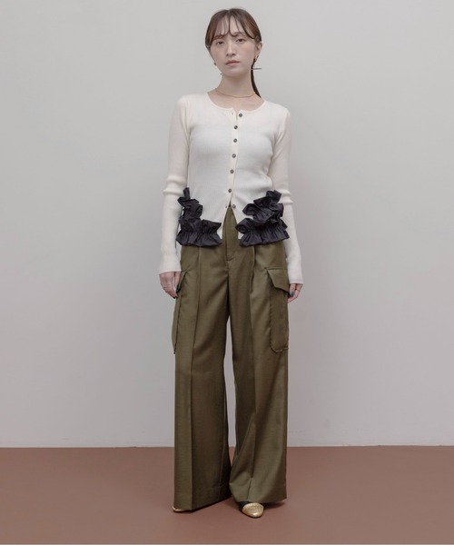 カーディガン ギャザーフリルヘムリブニットカーデ レディース Eimee Law カーディガン ギャザーフリルヘムリブニットカーデ