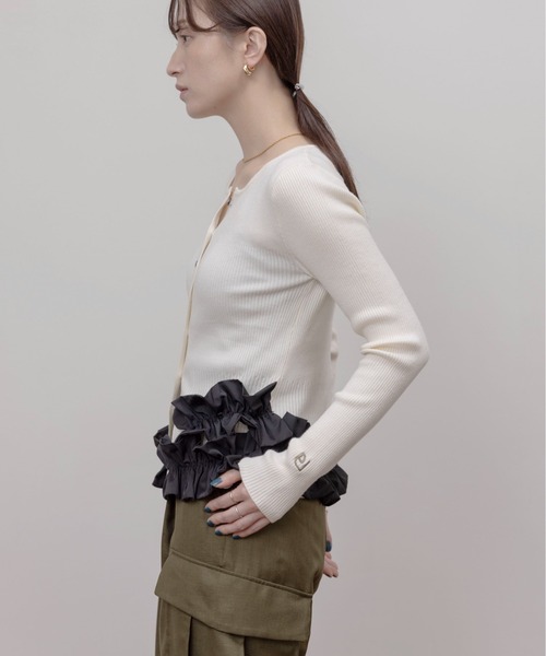 エイミーロウ　ギャザーフリルヘムリブニットカーデ　Eimee Law Eimee Law カーディガン ギャザーフリルヘムリブニットカーデ