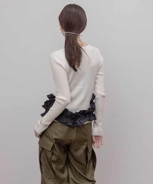 カーディガン ギャザーフリルヘムリブニットカーデ レディース Eimee Law カーディガン ギャザーフリルヘムリブニットカーデ