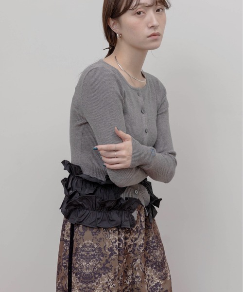 カーディガン ギャザーフリルヘムリブニットカーデ レディース Eimee Law カーディガン ギャザーフリルヘムリブニットカーデ