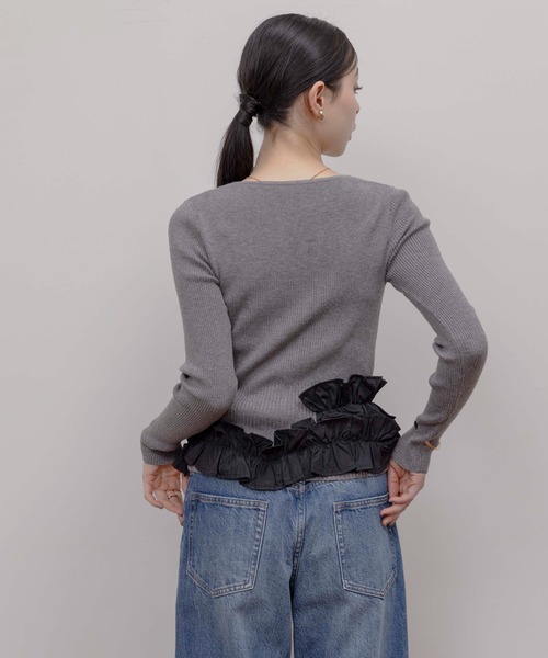 Eimee Law カーディガン ギャザーフリルヘムリブニットカーデ