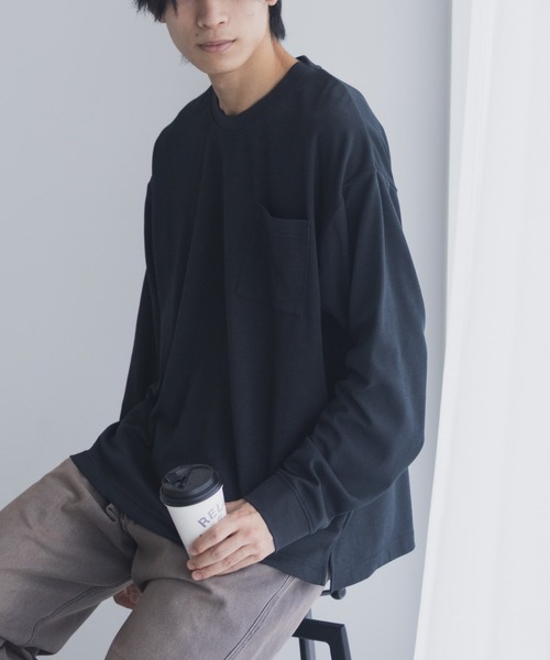 45R 長袖Tシャツ ポケット付き(ブラック) NAVY tシャツ タフラクポケット付き長袖Tシャツ「UVカット ドライ 接触