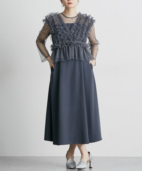 ニッセン ドレス チュールフリルベスト＋フレアワンピース 3L Amazon | [ニッセン] イブニングドレス レディース 【結婚式