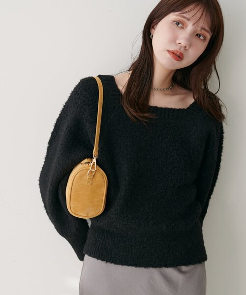 natural couture ニット セーター 畦編みブークレスクエアニット