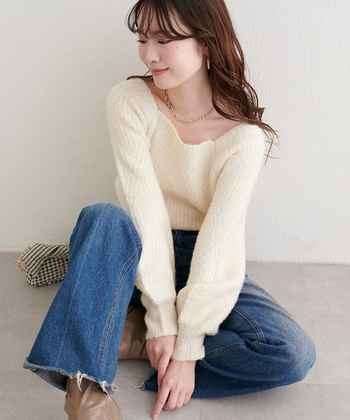 natural couture ニット セーター 畦編みブークレスクエアニット