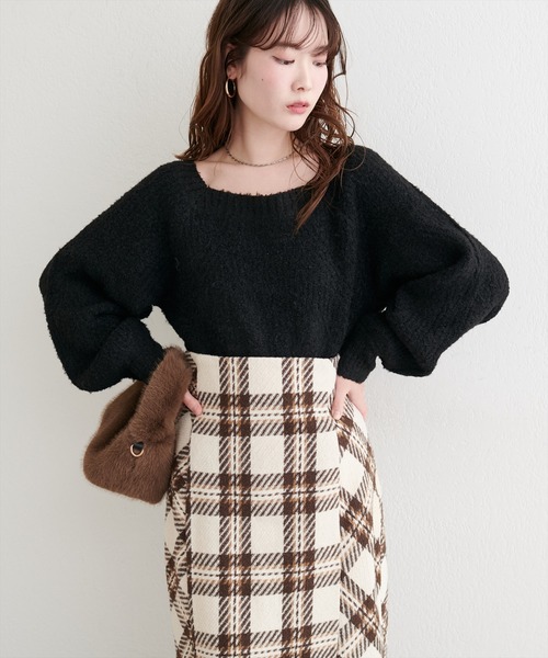 natural couture ニット セーター 畦編みブークレスクエアニット