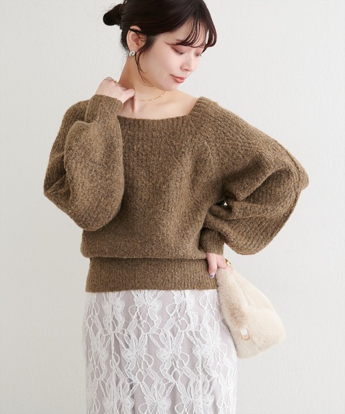 natural couture ニット セーター 畦編みブークレスクエアニット