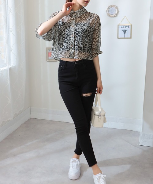 pumpkin port（パンプキンポート） ブラウス シャツ シアー素材 ヒョウ