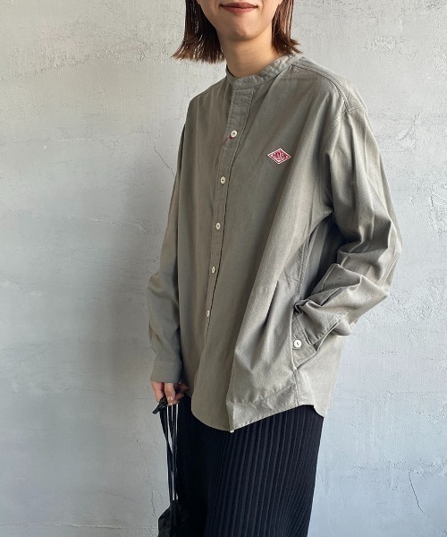 お得， 限定セール 「DANTON」 長袖ブラウス 38 オリーブ レディース