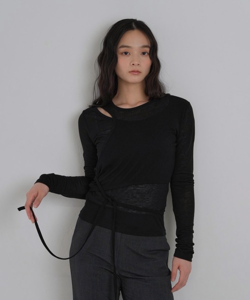 tシャツ シアー レイヤードデザイン トップス 長袖 レディース