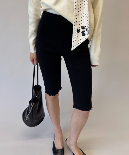 FUULLY STUDIO パンツ ストレッチリブバイカーパンツ レディース