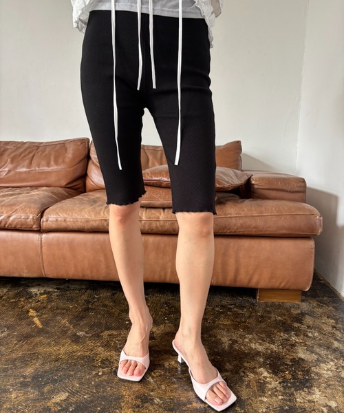 FUULLY STUDIO パンツ ストレッチリブバイカーパンツ レディース