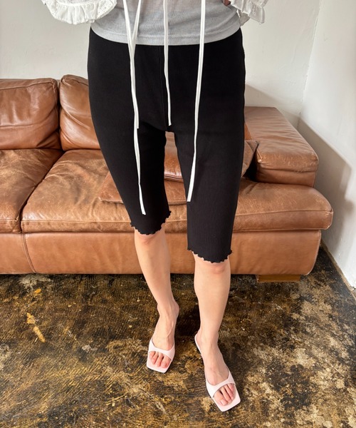 FUULLY STUDIO パンツ ストレッチリブバイカーパンツ レディース
