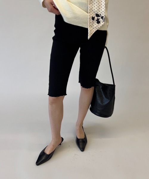 FUULLY STUDIO パンツ ストレッチリブバイカーパンツ レディース