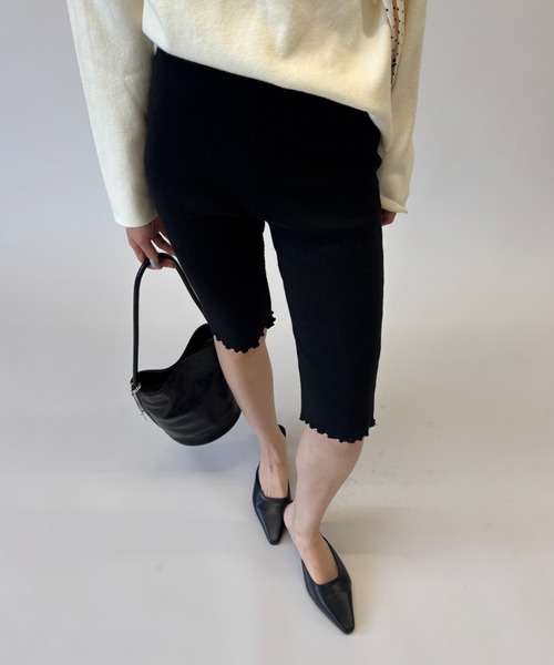 FUULLY STUDIO パンツ ストレッチリブバイカーパンツ レディース