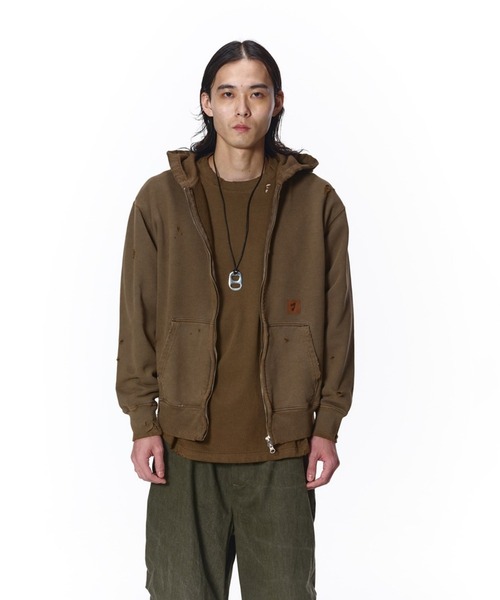 JieDa（ジエダ） パーカー DAMAGE PATCH ZIP HOODIE メンズ : ZOZOTOWN