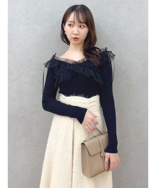 オフショルダーリボン付きニット dazzlin（ダズリン） ニット セーター リボンチュールオフショルニット