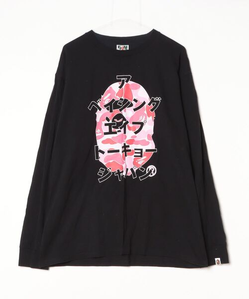 A BATHING APE 「A APE」 長袖Tシャツ - ブラック×ピンク メンズ