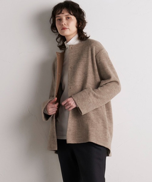 「la.f…」 ノーカラージャケット 7号 チャコールグレー レディース_画像3