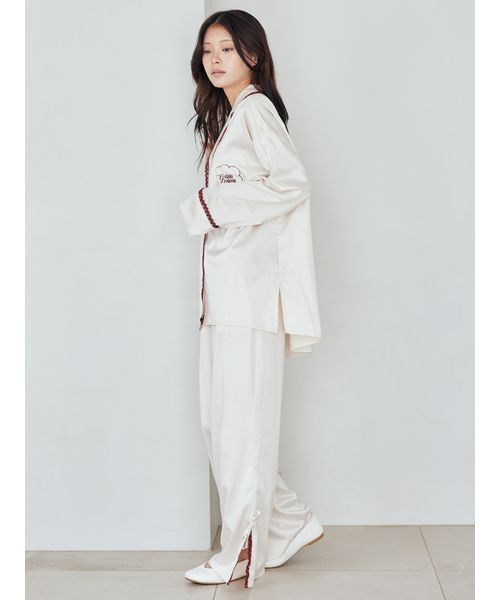 gelato pique サテントップス＆ロングパンツ 定価13640円 gelato pique（ジェラートピケ） パジャマ ルームウェア レースサテン