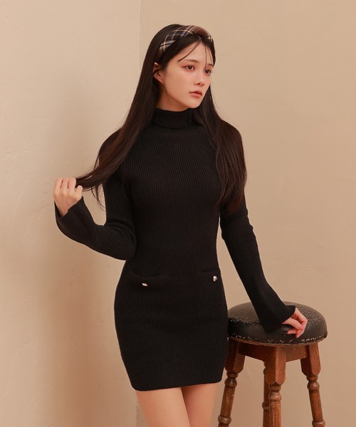 M DOLLY ワンピース lib knit Verde mini dress/リブニットヴェルデ