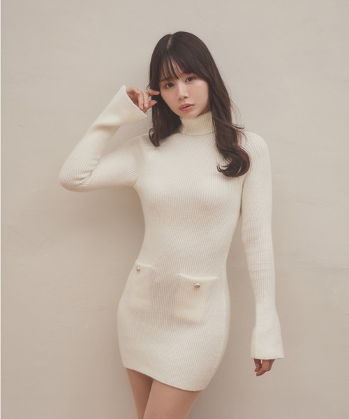 TR34426 S draped knit dress mini ブラック THEREDTHREAD / ザレッドスレッド】S draped knit dress mini