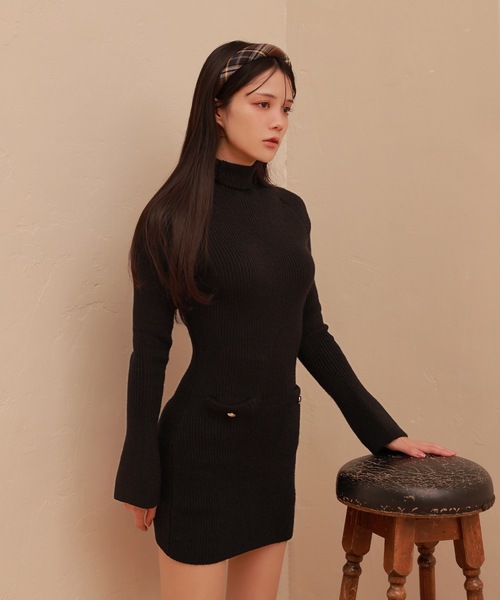M DOLLY ワンピース lib knit Verde mini dress/リブニットヴェルデ