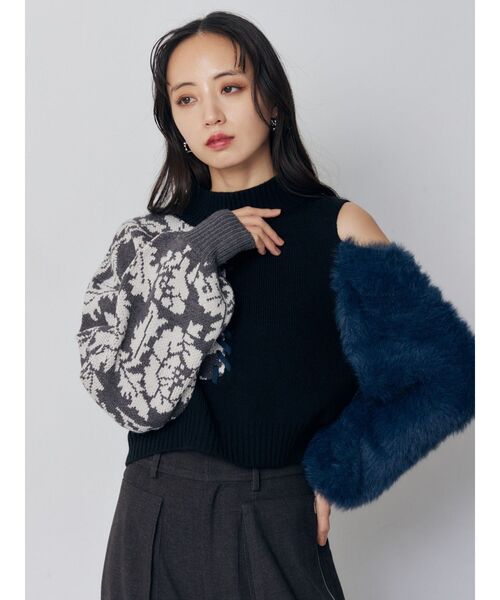 MURUA rugflowerニット MURUA（ムルーア） ニット セーター ショルダーフラワーシャギーニット