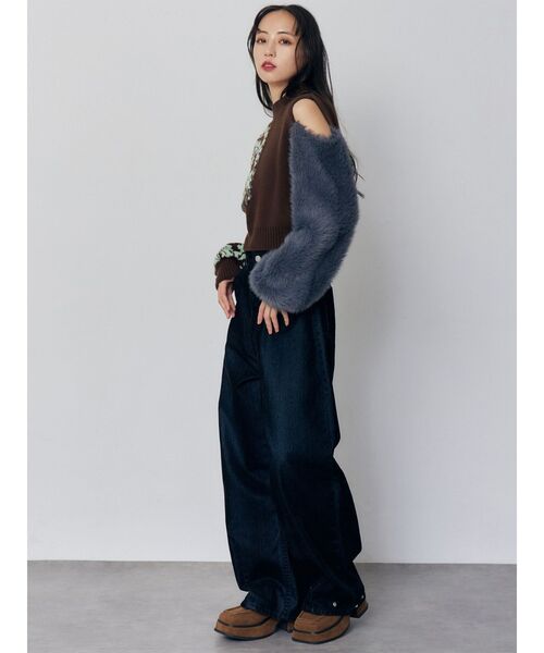 MURUA rugflowerニット MURUA（ムルーア） ニット セーター ショルダーフラワーシャギーニット