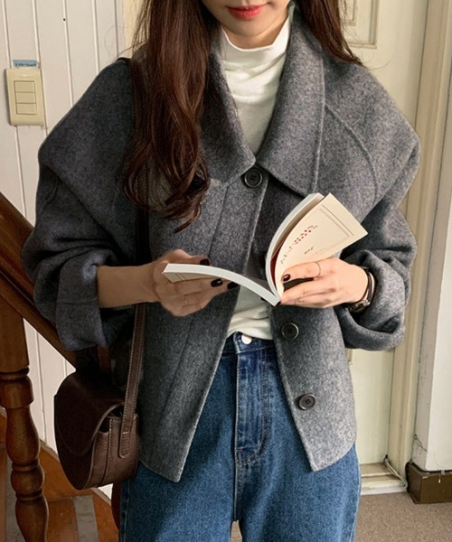 ReRe ジャケット テーラードジャケット ウール調ワイドカラーショート