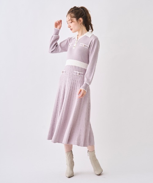 SWINGLE（スウィングル） ワンピース 配色ポロニットワンピース