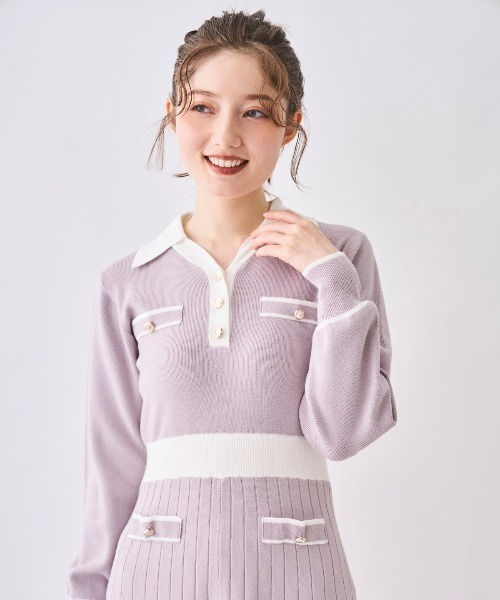 BANDL 星柄ポロワンピース SWINGLE（スウィングル） ワンピース 配色ポロニットワンピース