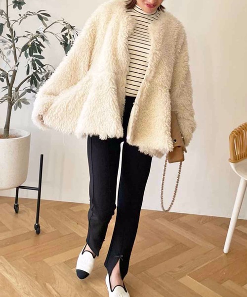 「M y u」 ノーカラージャケット FREE ブラック レディース_画像3