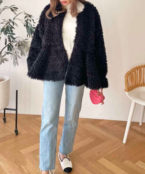 「M y u」 ノーカラージャケット FREE ブラック レディース_画像8