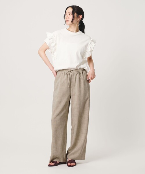 ワイドパンツ パンツ リネンライク ライトイージーパンツ ウォッシャブル 防シワ レディースの画像