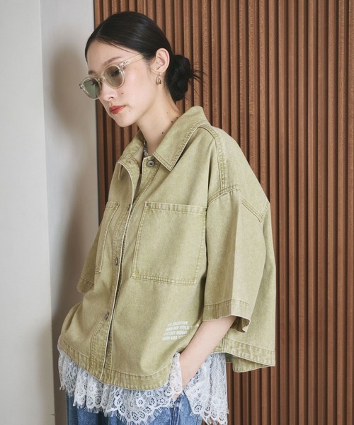 ブラウス シャツ デニムBIGショートシャツ/SS　639529 レディースの画像