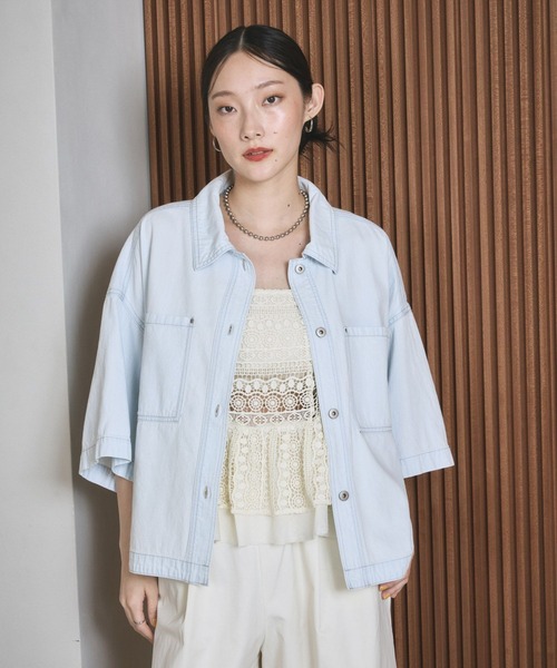 ブラウス シャツ デニムBIGショートシャツ/SS　639529 レディースの画像