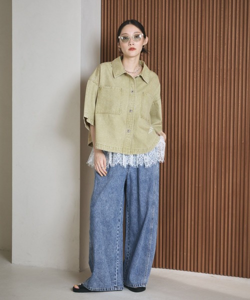 ブラウス シャツ デニムBIGショートシャツ/SS　639529 レディースの画像