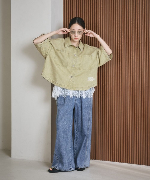 ブラウス シャツ デニムBIGショートシャツ/SS　639529 レディースの画像