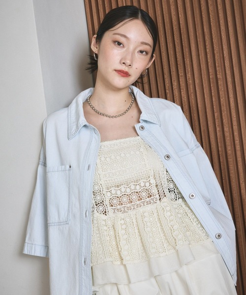 ブラウス シャツ デニムBIGショートシャツ/SS　639529 レディースの画像