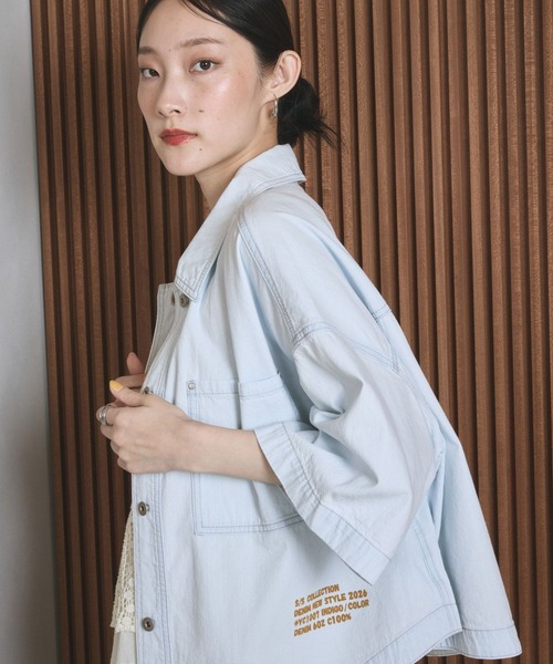 ブラウス シャツ デニムBIGショートシャツ/SS　639529 レディースの画像