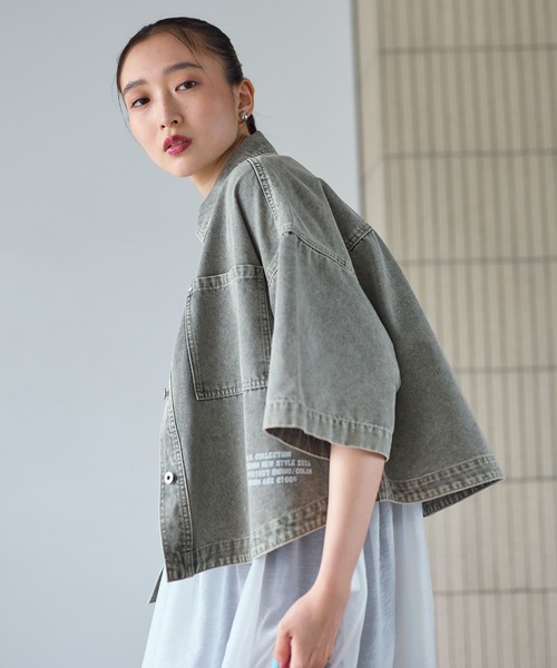 ブラウス シャツ デニムBIGショートシャツ/SS　639529 レディースの画像