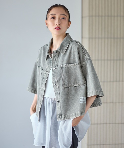 ブラウス シャツ デニムBIGショートシャツ/SS　639529 レディースの画像