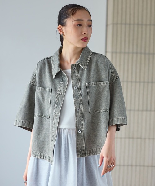 ブラウス シャツ デニムBIGショートシャツ/SS　639529 レディースの画像