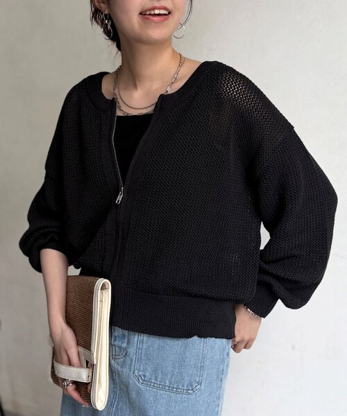カーディガン 「体型カバーも叶う」メッシュジップブルゾン レディースの画像