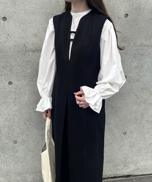 「junoah」 ノースリーブワンピース MEDIUM ライトベージュ レディース_画像2
