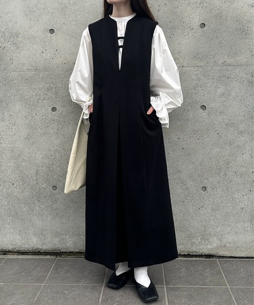 「junoah」 ノースリーブワンピース MEDIUM ライトベージュ レディース_画像3